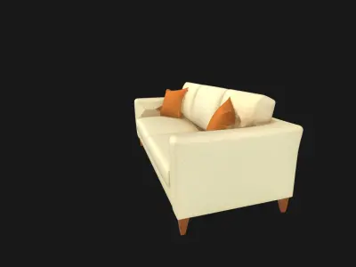 Modern Mid Century Beige Sofa Minimalist Living Room Furniture Low-poly 3D model