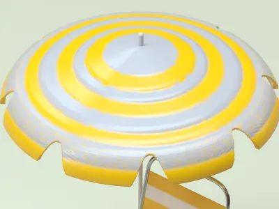 Beach set - striped sun-umbrella folding chair and cooler box 3D Low-poly 3D model