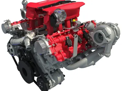 Ferrari 488 GTB Twin Turbocharged V8 Engine 3D model
