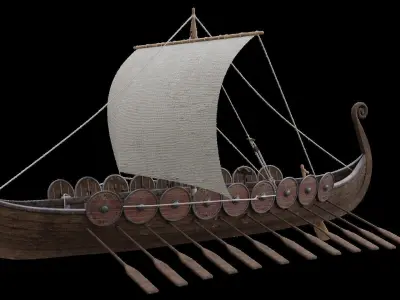 Viking realistic longship- Karvi- boat game-ready Low-poly 3D model