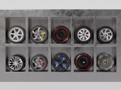 A Collection of car wheels 3D Model 3D model