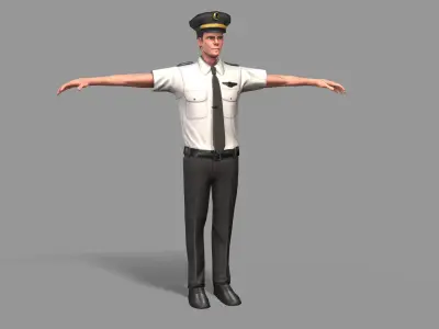Pilot cartoon policeman Low-poly 3D model