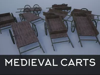 Lowpoly Medieval Wooden Carts Low-poly 3D model