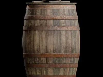 Wooden barrel with lid Low-poly 3D model