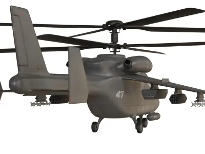 Attack helicopter grey paint dual rotor 3D model
