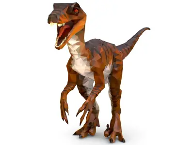 Dinosaur Raptor Red Lowpoly Art Style Animal Low-poly 3D model