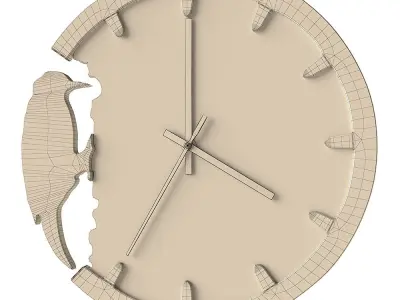 Clock wooden wall with bird Low-poly 3D model