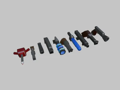 10 WEAPONS MODULAR KIT Low-poly 3D model
