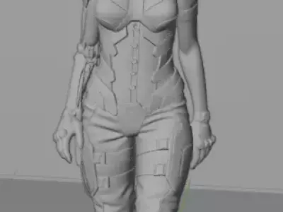 Cyber punk Woman 3D model Game ready rigged with animation Low-poly 3D model
