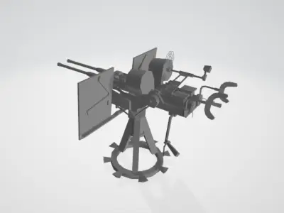 US AMERICAN AA ANTI-AIRCRAFT GUN DECK GUN Low-poly 3D model