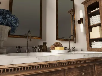 Vintage Wooden Bathroom Vanity Set Free 3D model
