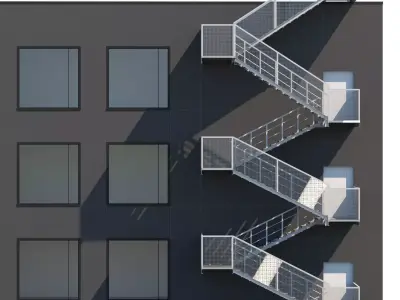 Metal stair with fencing 3D model