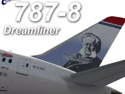 Boeing 787-800 Norwegian airlines Henrik Ibsen Low-poly 3D model