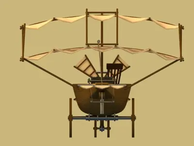 wooden Leanardo de Vinci style flying machine Low-poly 3D model