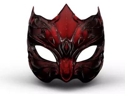 High-Poly Red Horned Mask - 3D Print Ready 3D print model