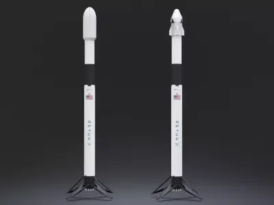 Falcon 9 and Crew Dragon 3D Model Low-poly 3D model