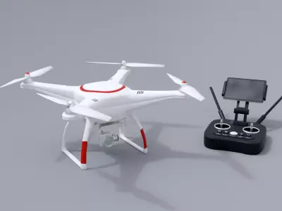 White drone with remote control Low-poly 3D model