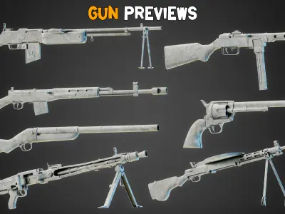 30 World War II Guns Base Mesh - Vol 08 Low-poly 3D model