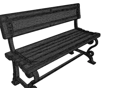 Worn Wooden Bench with Iron Legs 3D model