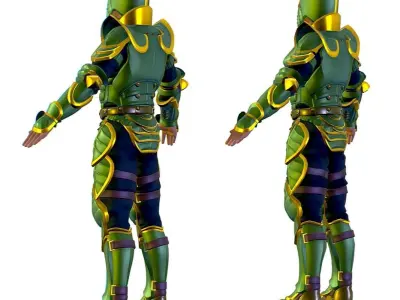 Subdivision 3D Men The Knight in Green Armor Low-poly 3D model