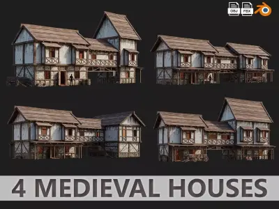 Medieval House PBR 4K GameReady Pack with Interiors 33 to 36 Low-poly 3D model