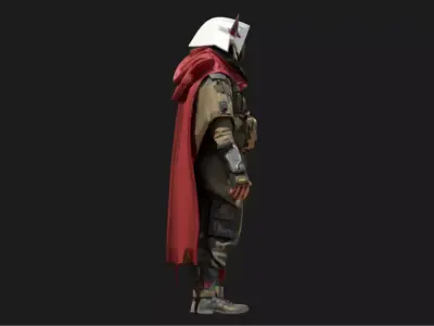 Dystopian Crimson Cloak Rebel Low-poly 3D model