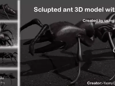 Sculpted ant 3D model with hair Low-poly 3D model