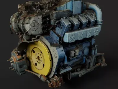 truck engine machinery rusty wreck PBR photogrammetry Low-poly 3D model