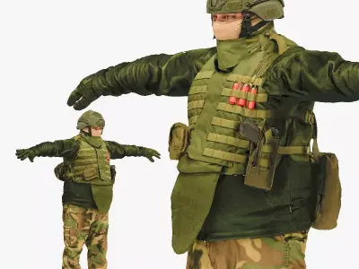 001184 soldier in T pose lowpoly 3D model