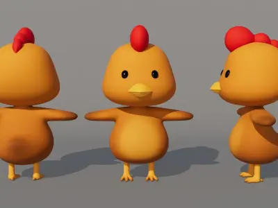 Rigged Cartoon Chicken Low-poly 3D model