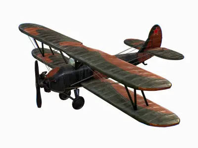 Russian Soviet biplane Polikarpov Po-2 Kukuruznik Low-poly 3D model
