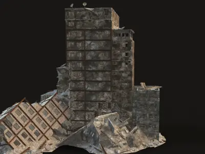 DESTROYED BUILDING 7 Low-poly 3D model