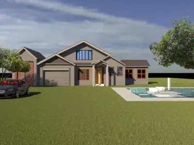 Exterior house with pool and car Free 3D model