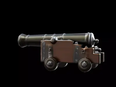 cannon on wooden carriage 3D model