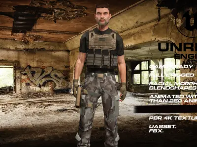 Zombie Hunter full rigged - game ready - animated Low-poly 3D model