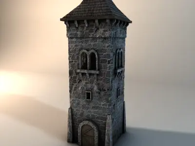 Low poly stone tower Low-poly 3D model