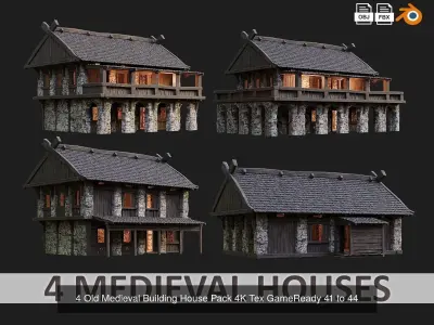 41 - 80 OLD MEDIEVAL BUILDINGS PACK 4K Textures GameReady 3D Model Collection