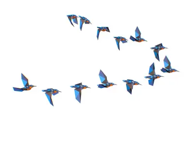 Animated Flock Birds lowpoly art style Low-poly 3D model