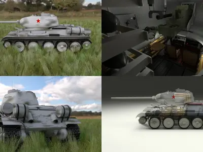 T-34 85 Interior Engine Bay Full HDRI Winter Camo 3D model
