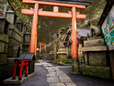4K Japanese Kyoto Shrine - Fushimi Inari Taisha - Mitsurugisha Low-poly 3D model