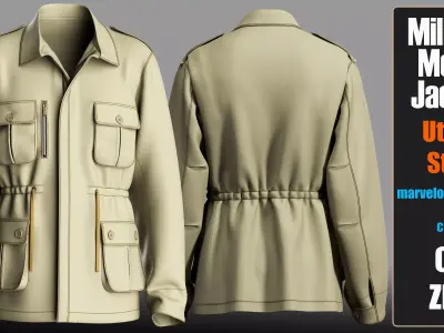 Military Jacket For Men - 3D Clothing Model - OBJ ZPRJ 3D model