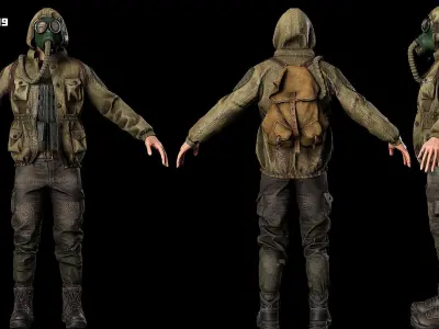 Post apocalyptic survivor 1 Game ready low poly character Low-poly 3D model