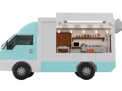 Food truck cartoon character with low-poly for commercial design Low-poly 3D model