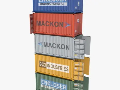 5 Cargo Container 20ft Single mat All PBR Unity UE Textures 3D model