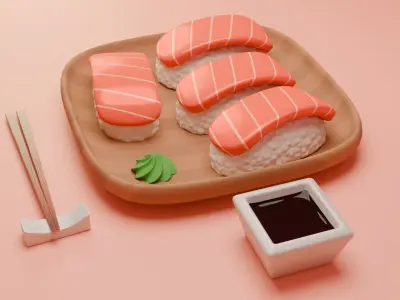 Salmon Sushi Platter 3D model