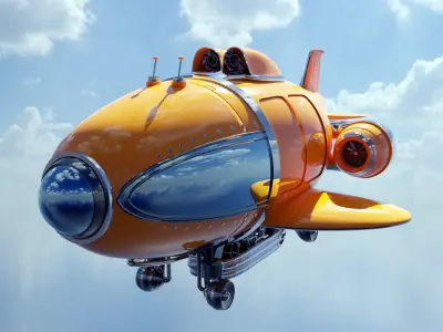 Fantastic retro futuristic airship airplane 3D model
