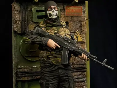 Modern soldier with Ak47 3D print model