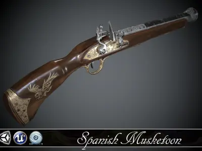 Spanish Flintlock Musketoon - model and textures Low-poly 3D model