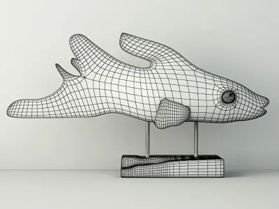 Hand Carved Driftwood Fish On Stand 3D model