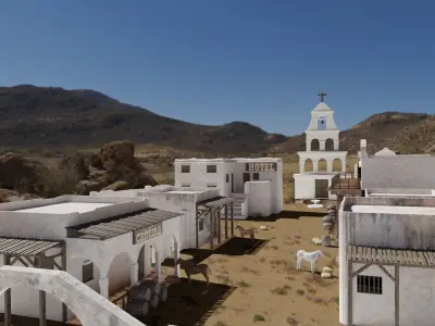 MEXICAN low poly western cowboy village in kit Low-poly 3D model